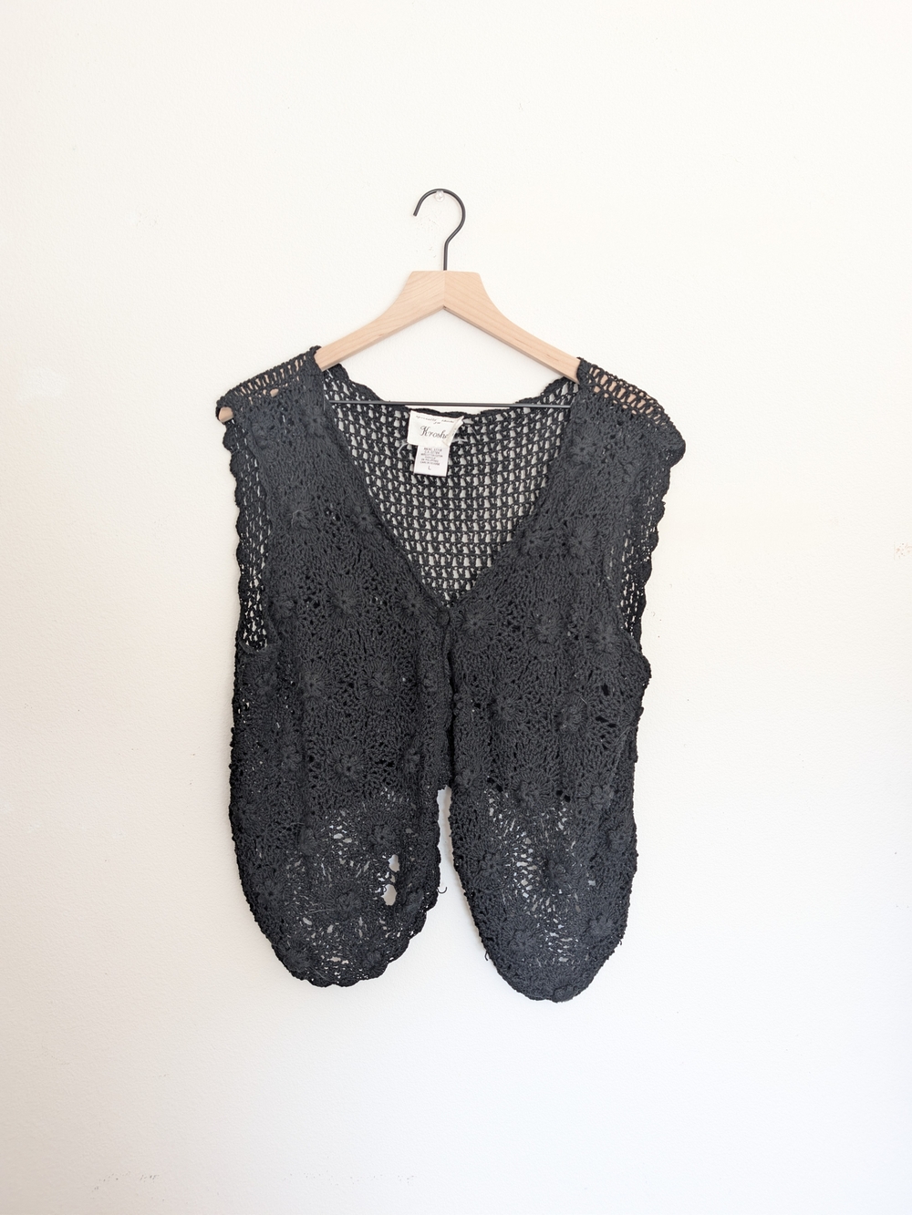 Whimsy Goth 90s Handmade Black Crochet Vest - Women's Sweater Vest